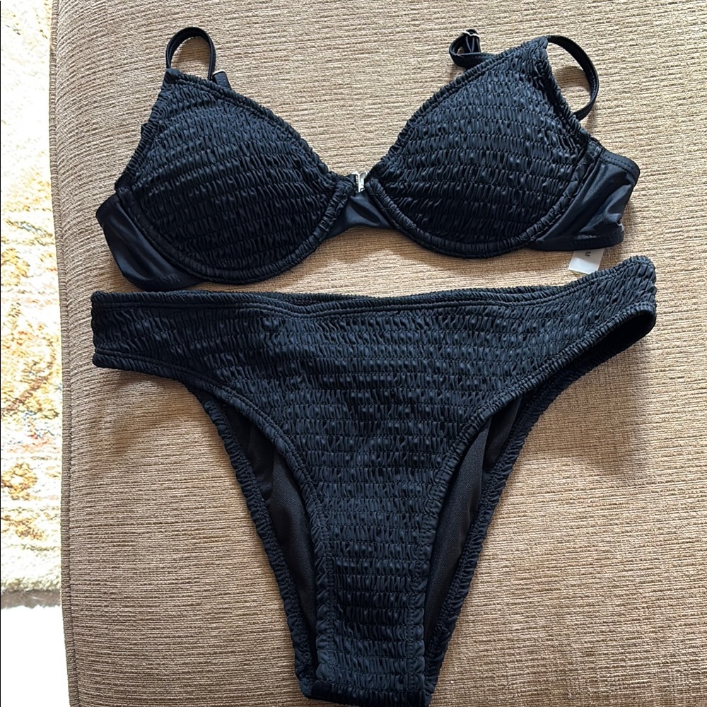 Black Textured Bikini Set